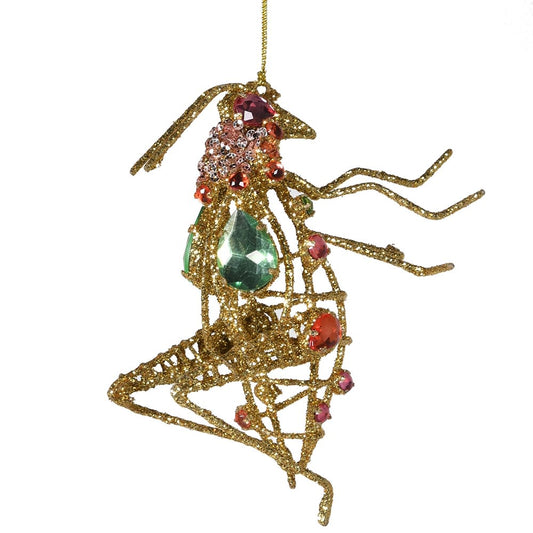 Gold & Pink Jewelled Cricket Tree Decoration