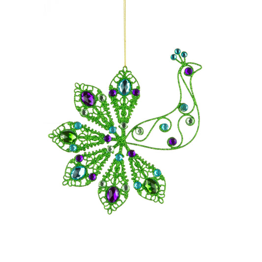 Jewelled Peacock Hanging Decoration - Green