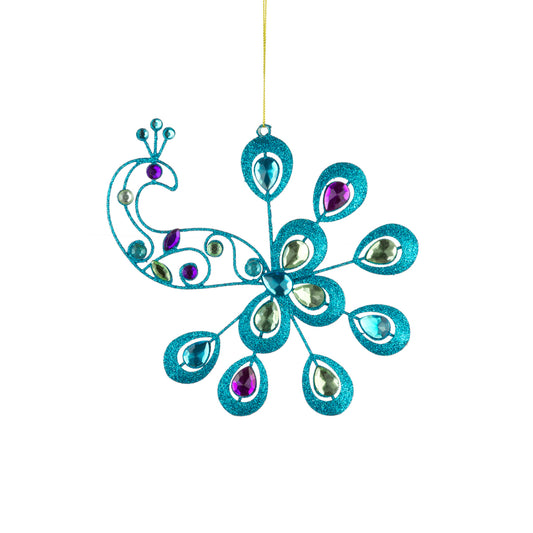 Jewelled Peacock Hanging Decoration  - Teal Blue