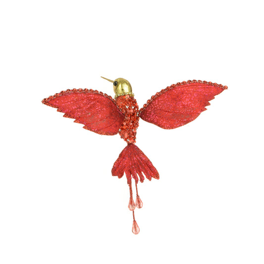 Red Glittered Hummingbird Clip