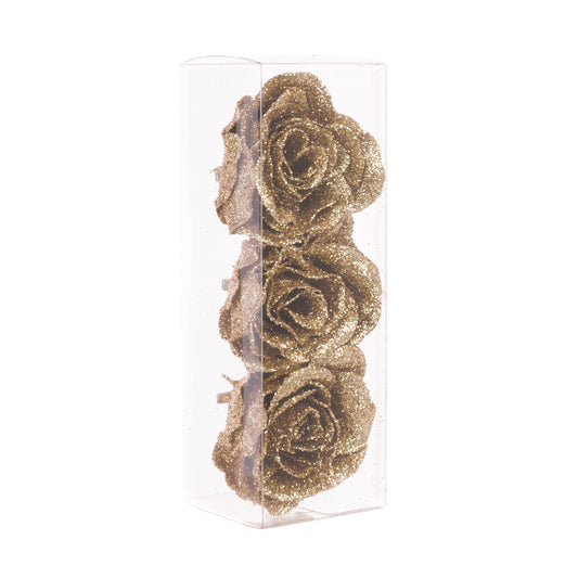 Vintage Gold Glittered Rose Clip 3/pk